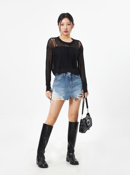 Crewneck Ripped Sweater CA307