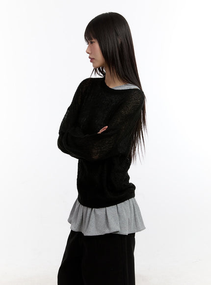 Sheer Knit Long-Sleeve Top CA508