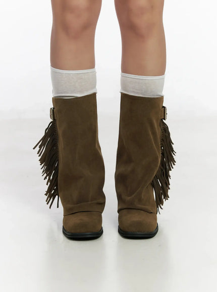 Brown Suede Fringe Boots CF503