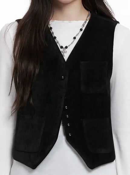 Velvet Buttoned Vest IN514