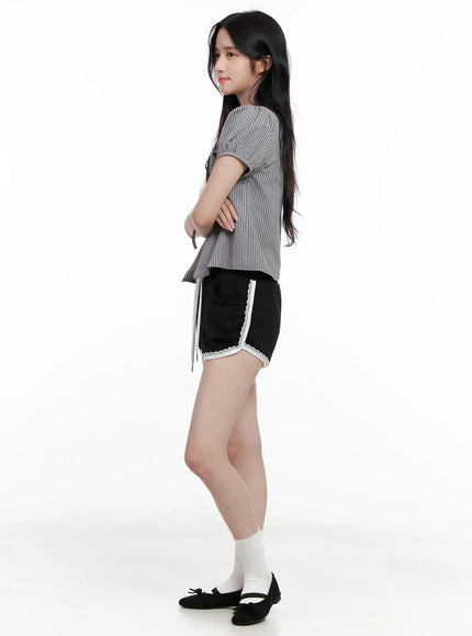 striped-puff-sleeve-ribbon-top-cl516