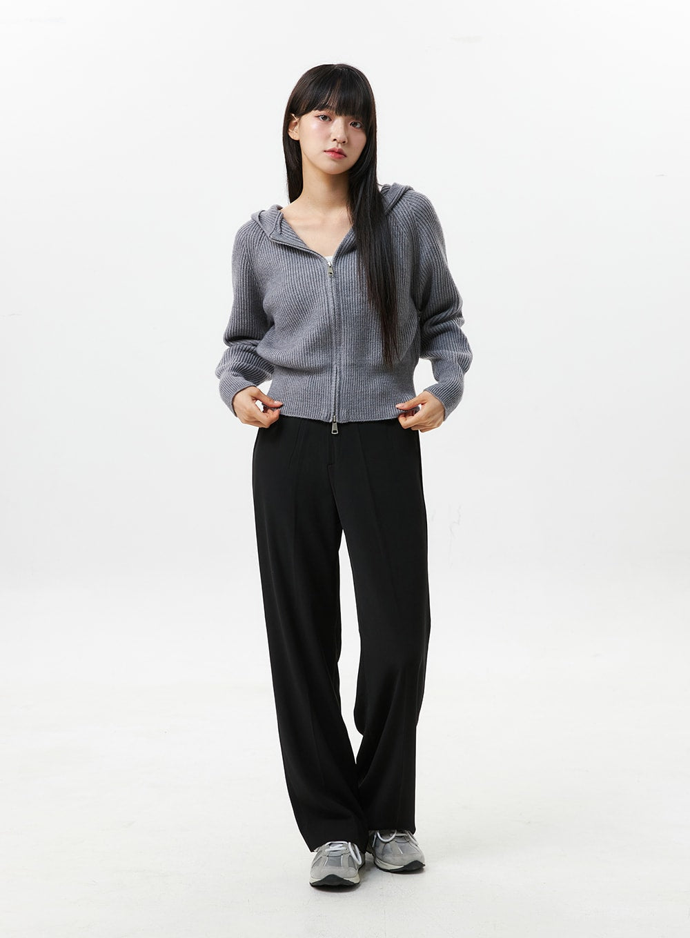 Hoodie Zip-Up Knit Sweater OS305 - Korean Women's Fashion