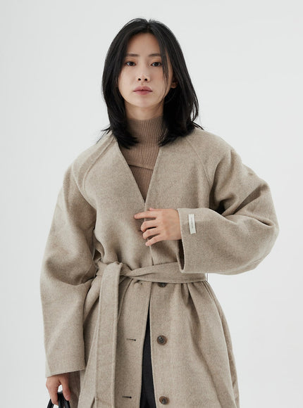 V-Neck Waist Tie Long Coat ON02