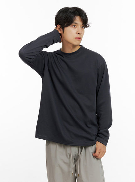 mens-loose-round-neck-long-sleeve-dark-gray-ig409