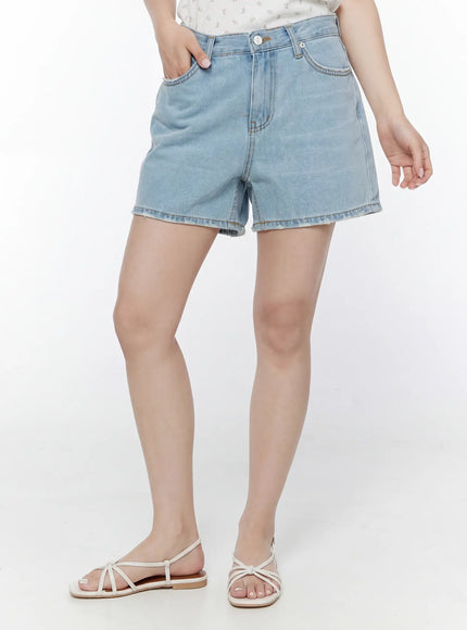 Washed Denim High-Waist Shorts IY507