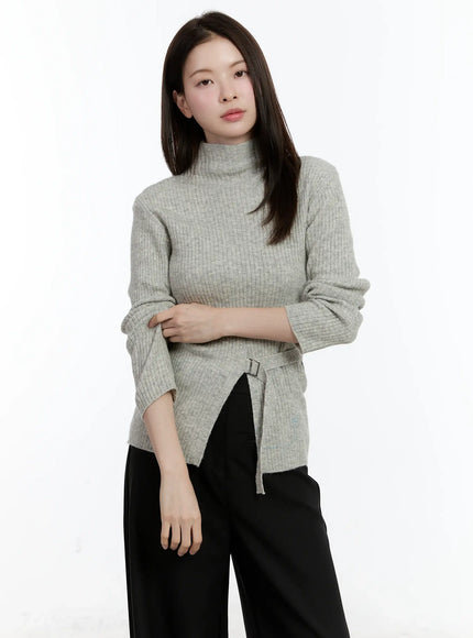 buckle-ribbed-half-turtleneck-sweater