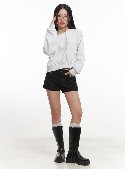 String One-Shoulder Crop Sweatshirt CF526