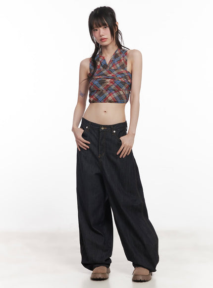 plaid-print-halter-top-cy520