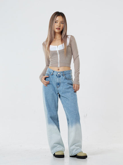 Two Tone Zip-Up Cropped Top CG31