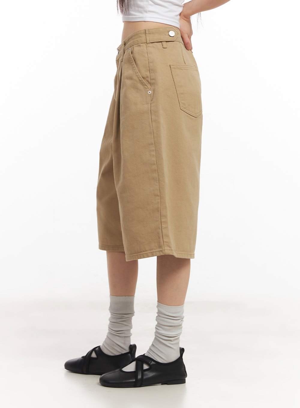 【oan】Pintuck Camo Wide Bermuda Pants CAMO HQ - Dutch Jungle CAMO unisex wide-leg pants