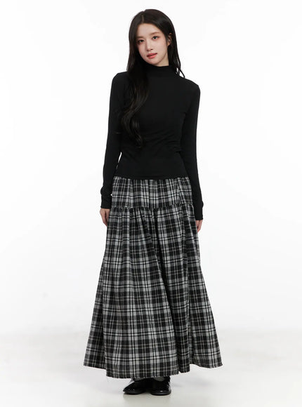 plaid-frill-maxi-skirt-cn527