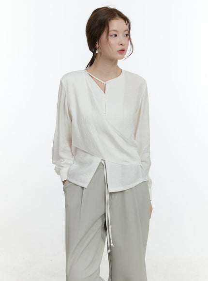 Wrap Buttoned Asymmetric Blouse CF504