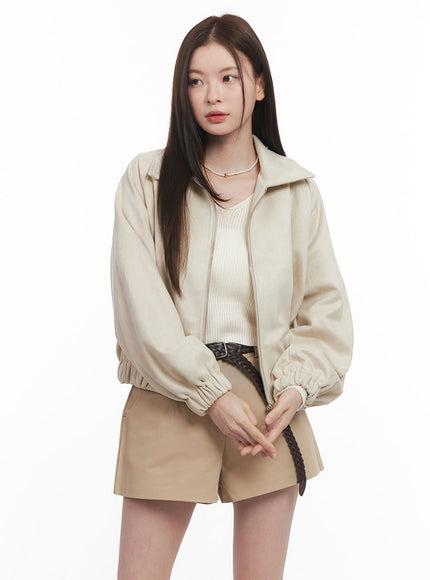 Zip-Up Suede Collared Jacket CM512