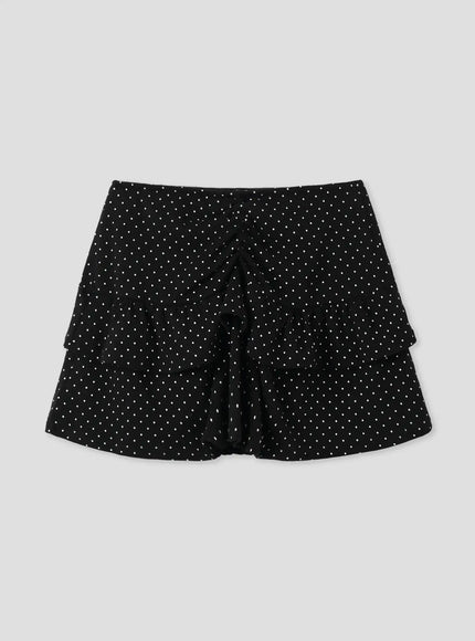 polka-dot-ruffle-mini-skirt-iu526 / Black