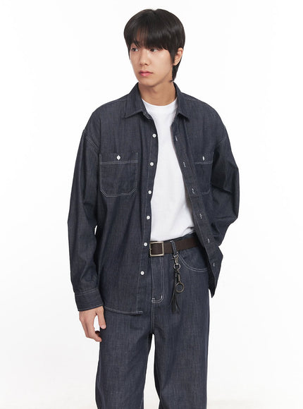 mens-stitched-button-up-denim-shirt-ia510 / Dark blue