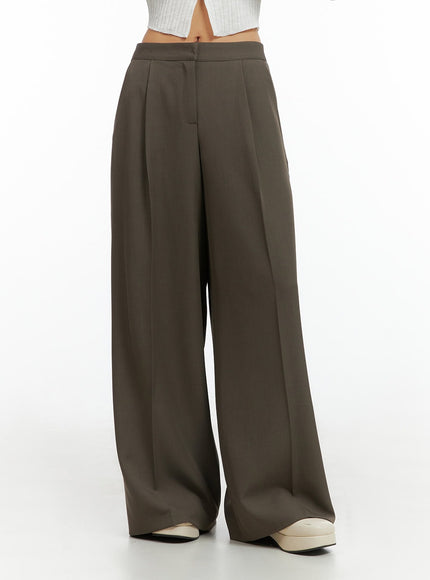pintuck-wide-leg-tailored-pants-is402 / Dark brown