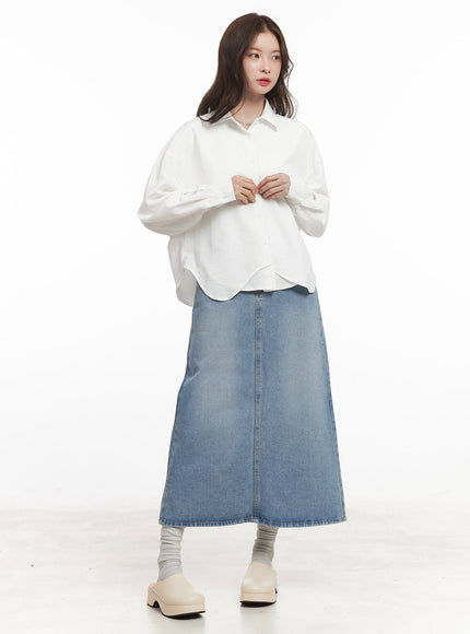 Back-Slit Stitched Denim Maxi Skirt CM511