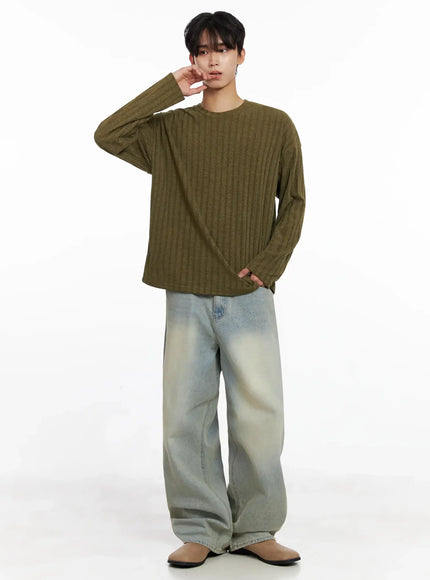 Men's Light Fade Wide-Leg Jeans IO516