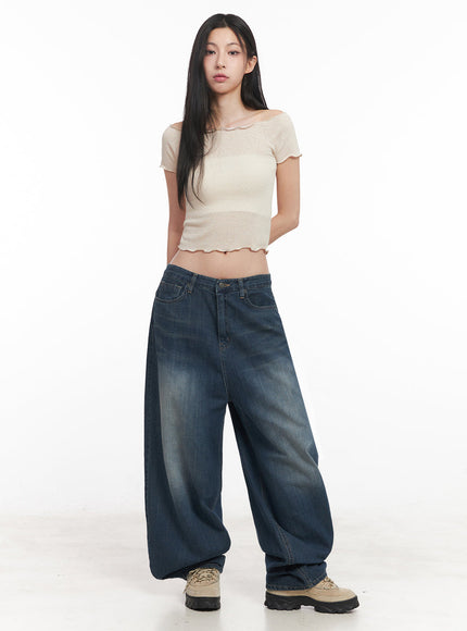Sheer Frill Off-Shoulder Crop Top IY516