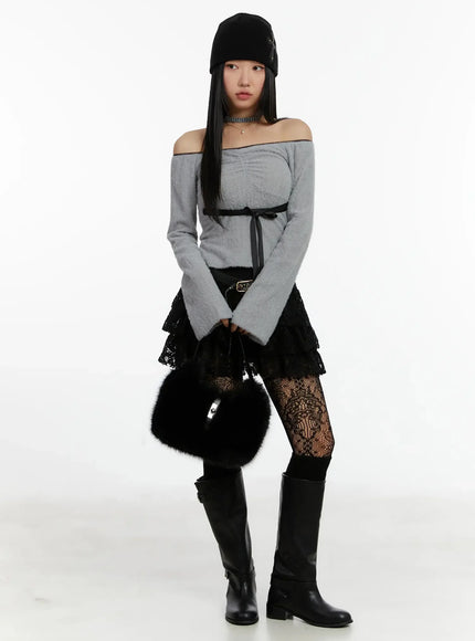 Soft Off-Shoulder Ribbon Top ID525