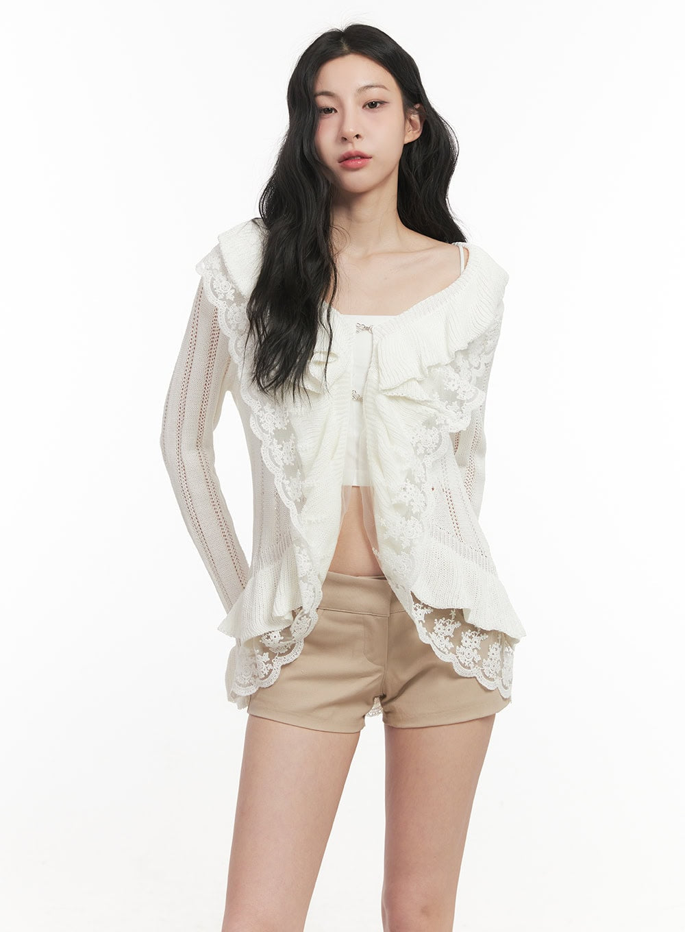 Frill Lace V-Neck Knit Cardigan CF513