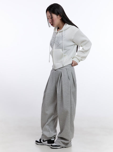 Cozy Pintuck Wide-Leg Sweatpants CJ509