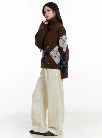 Argyle Turtleneck Knit Sweater CN526