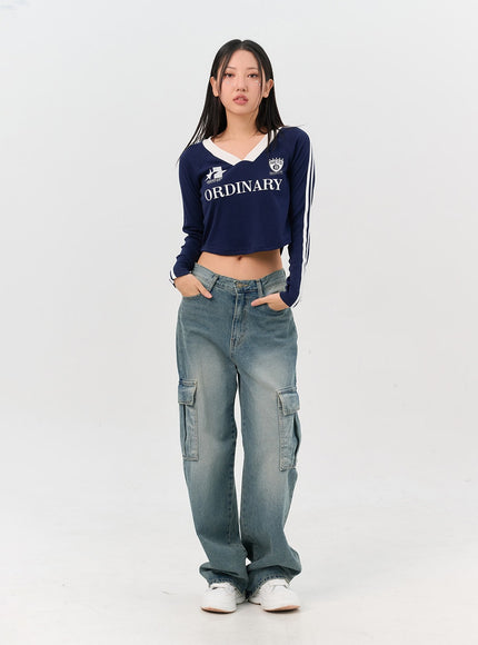 washed-denim-cargo-jeans-in302 / Blue