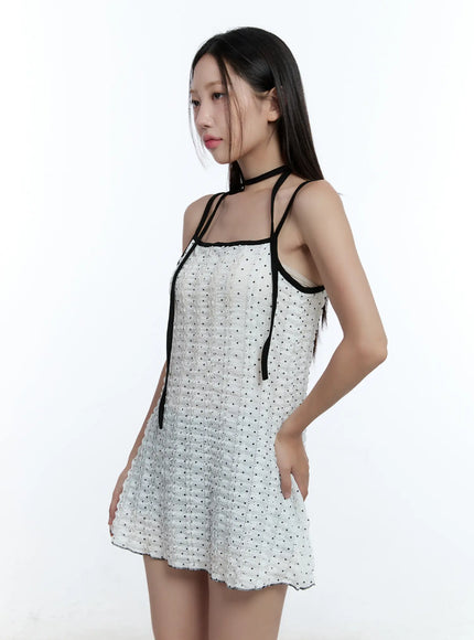 polka-dot-cami-mini-dress-scarf-set-cu526