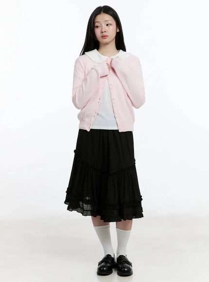 Polka Dot Ruffle Hem Midi Skirt IM513