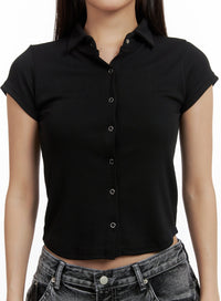 buttoned-collar-crop-tee-cu405