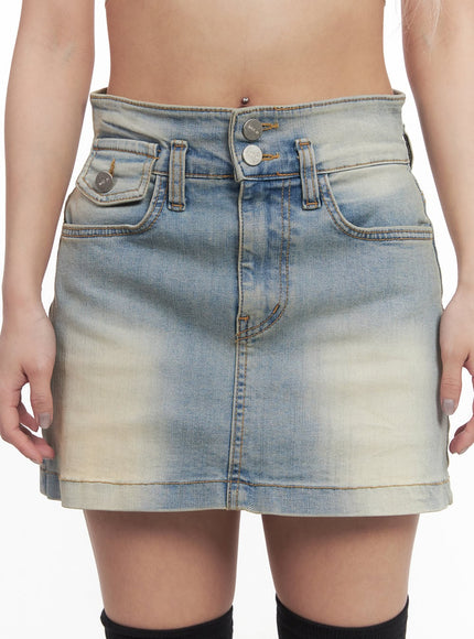 Denim Washed Button Mini Skirt CM506