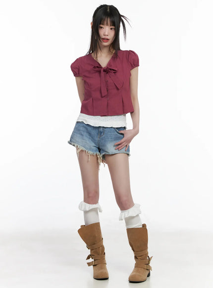 chic-puff-sleeve-ribbon-tie-blouse-cm525