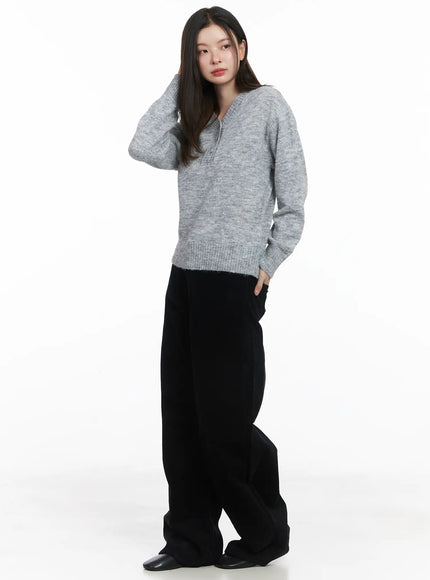 Soft Knit Henley Neck Sweater CJ507