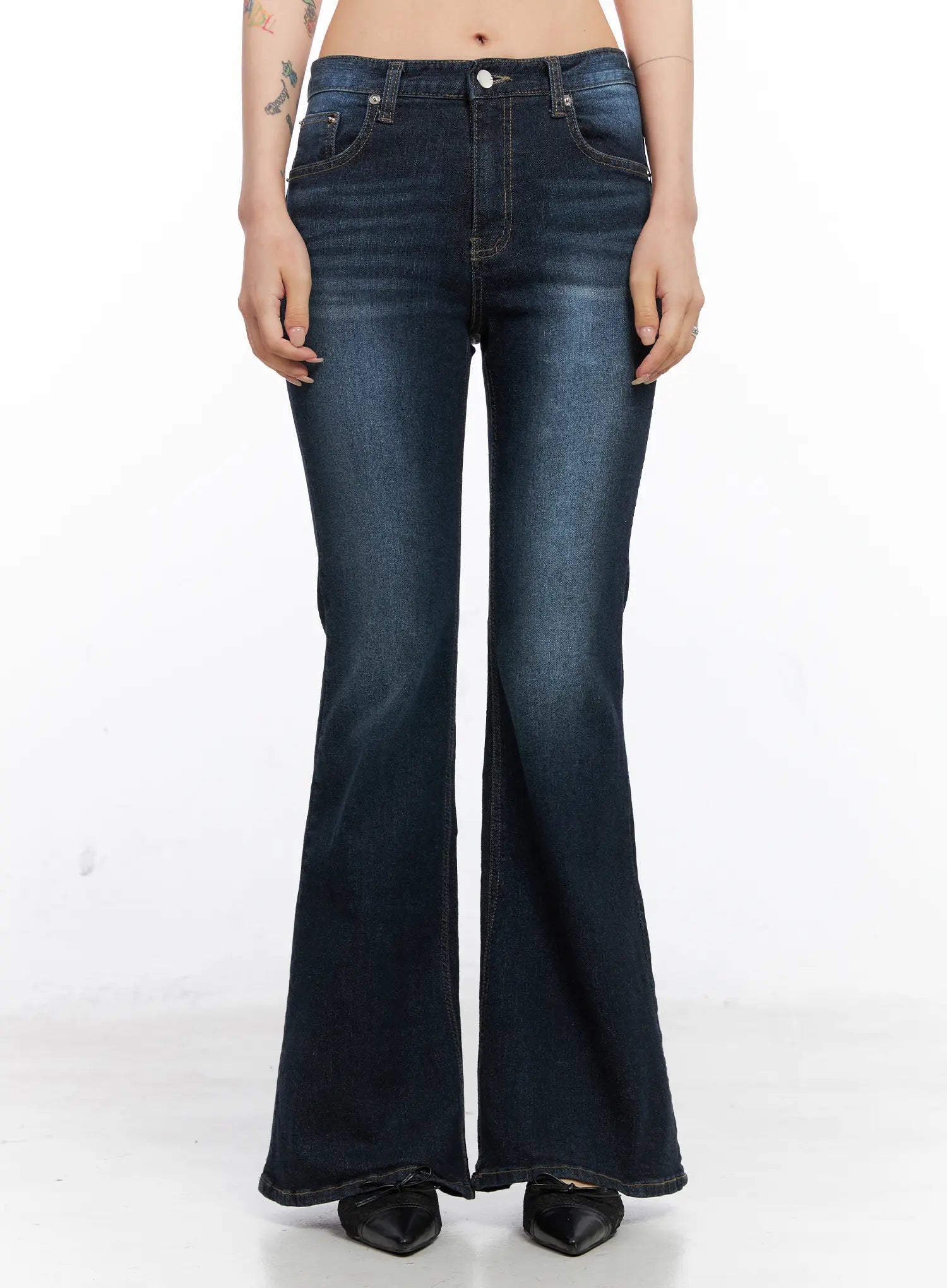 adele-lettering-flare-jeans-co507 / Dark blue