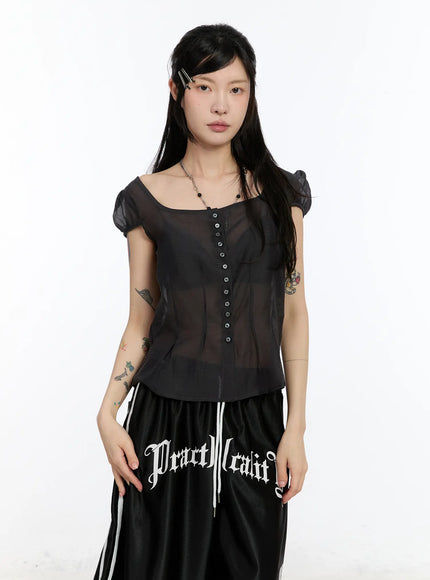 see-through-button-down-blouse-ca508 / Dark gray