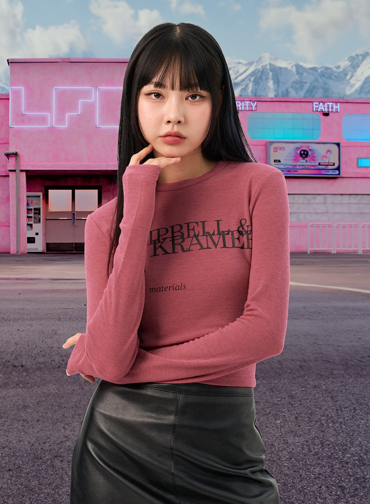 lettered-round-neck-t-shirt-io317 / Dark pink