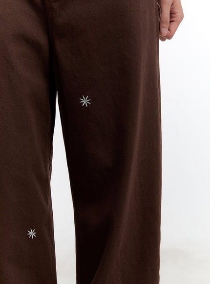 Men's Wide-Leg Pants with Embroidered Flowers IA504