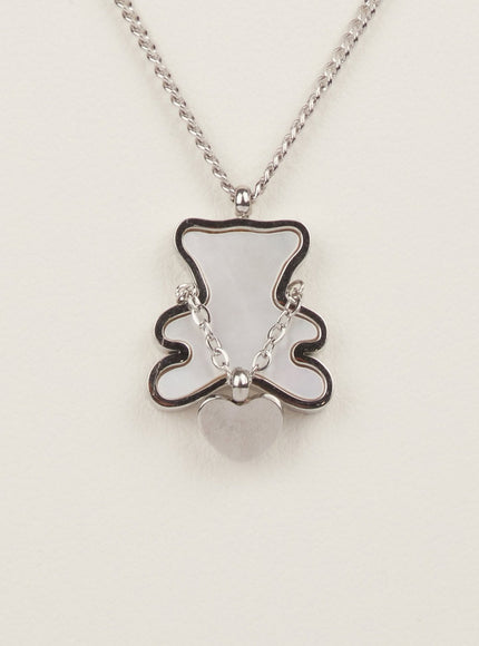 Flat Bear Double Layer Necklace (White) IM531