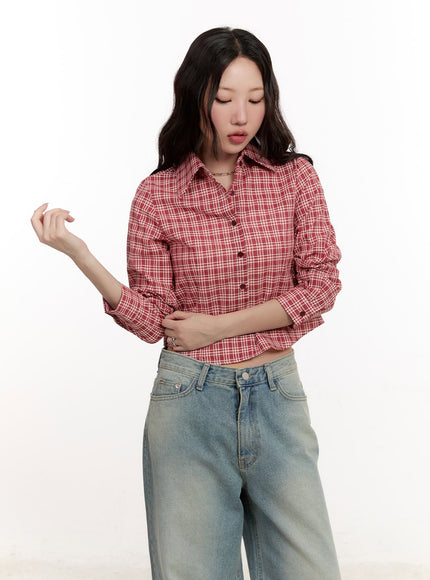 Checkered Collared Crop Shirt CM510