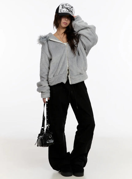 Faux Fur Fleece Zip-Up Hoodie CN527