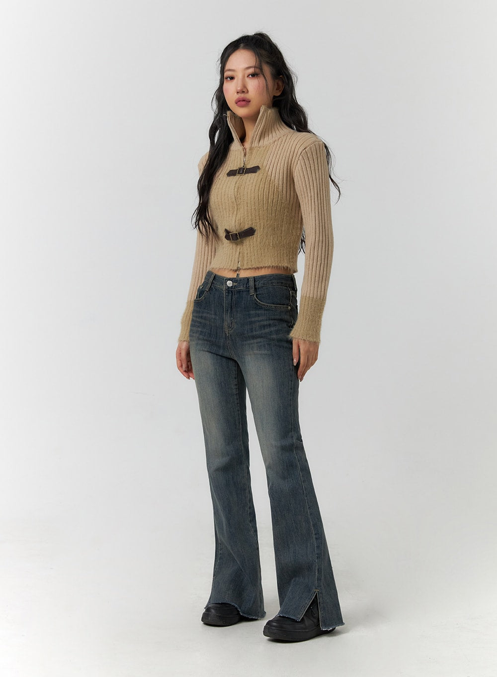 textured-buckle-cropped-cardigan-cf401