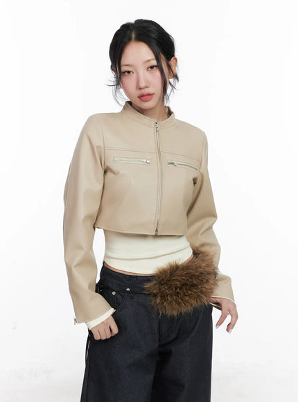 Cropped Faux Leather Jacket CN514