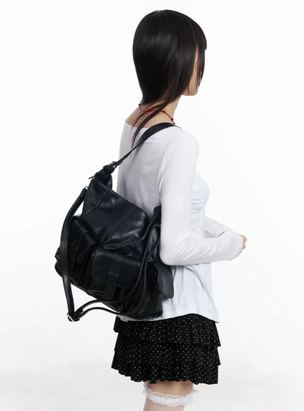 Faux Leather Two-Pocket Shoulder Bag IF505