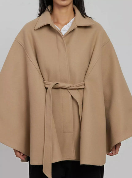 Tie Waist Cape Coat IJ509