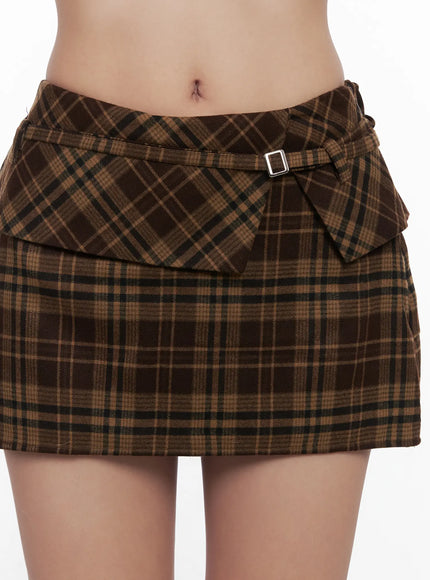 plaid-ring-belt-mini-skirt-cn514