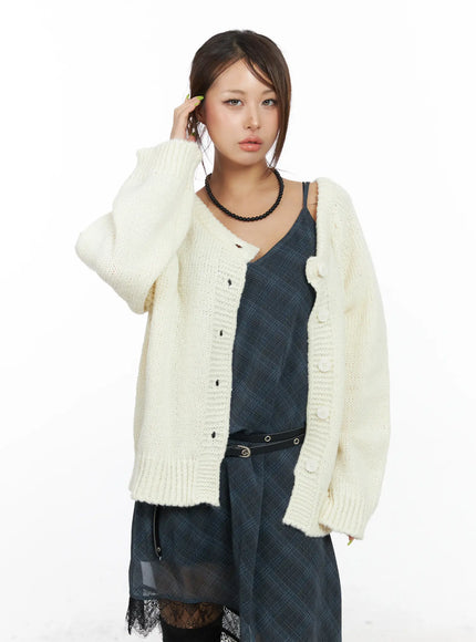 oversized-two-way-buttoned-cardigan-cf511 / Light beige