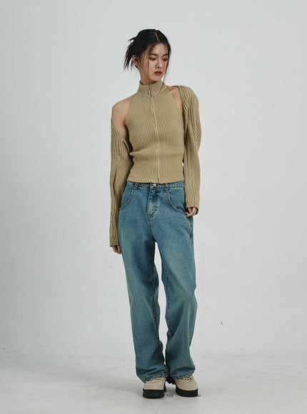 Zipper Turtleneck Tank Top And Bolero Set CD06