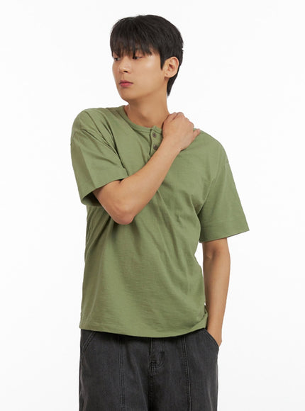 mens-cotton-round-neck-button-t-shirt-dark-green-iu418