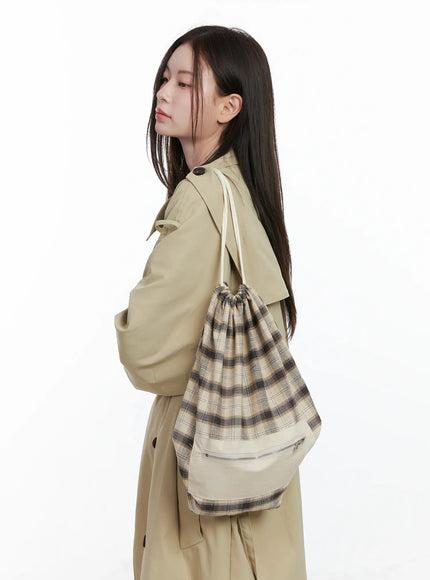 Checkered Cotton Drawstring Backpack CO521